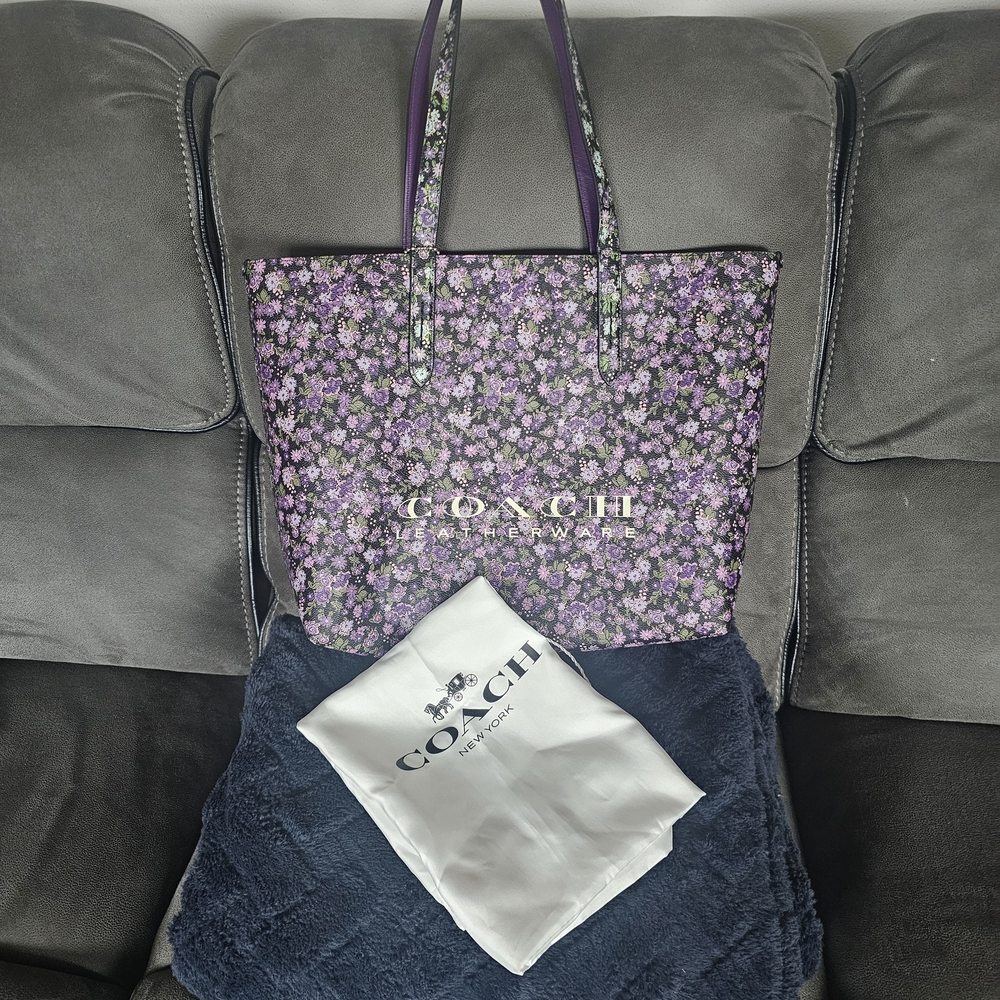 Coach Purple Floral Print Tote Bag